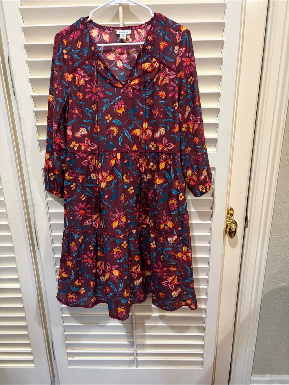 Sundance Floral Tiered Shift Dress - Burgundy Floral. Size XS